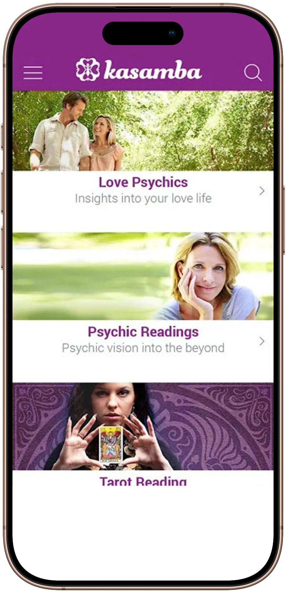 Kasamba Psychic Readings Chat mobile interface